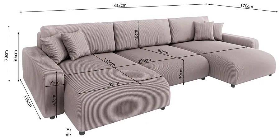 Светлорозов ъглов диван с място за съхранение от рипсено кадифе Sara – Ropez