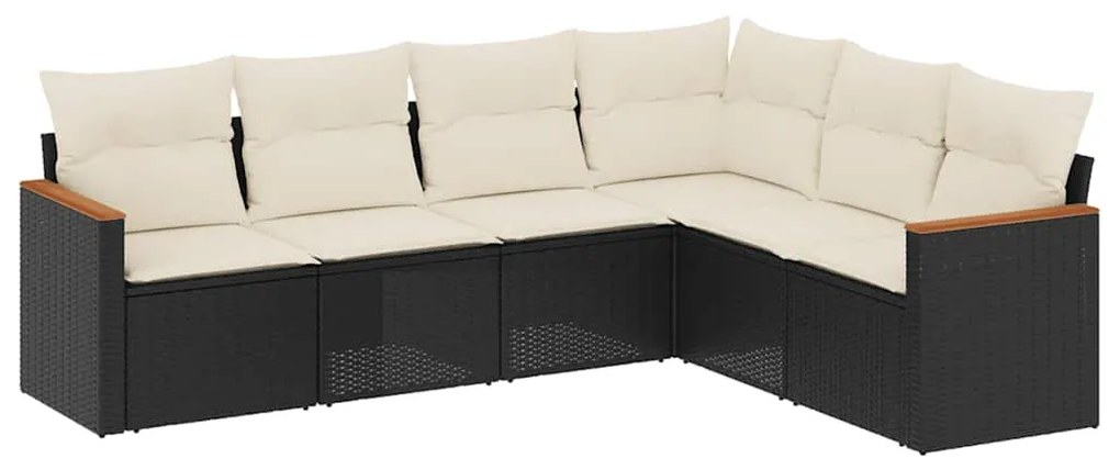 3258402 vidaXL Градински диван с възглавници, 6 части, черен, полиратан