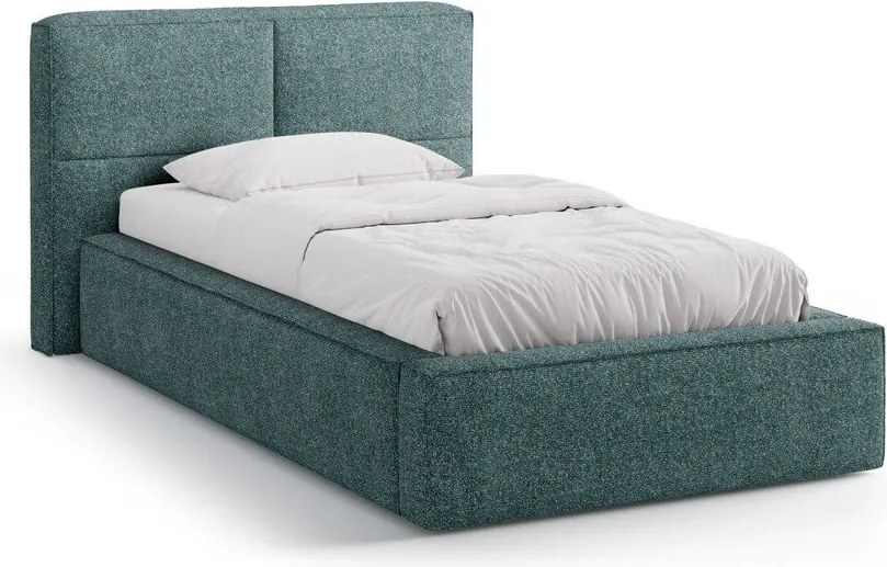 Тюркоазено единично легло 90x200 cm тапицирано с място за съхранение с включена подматрачна рамка Darren – Micadoni