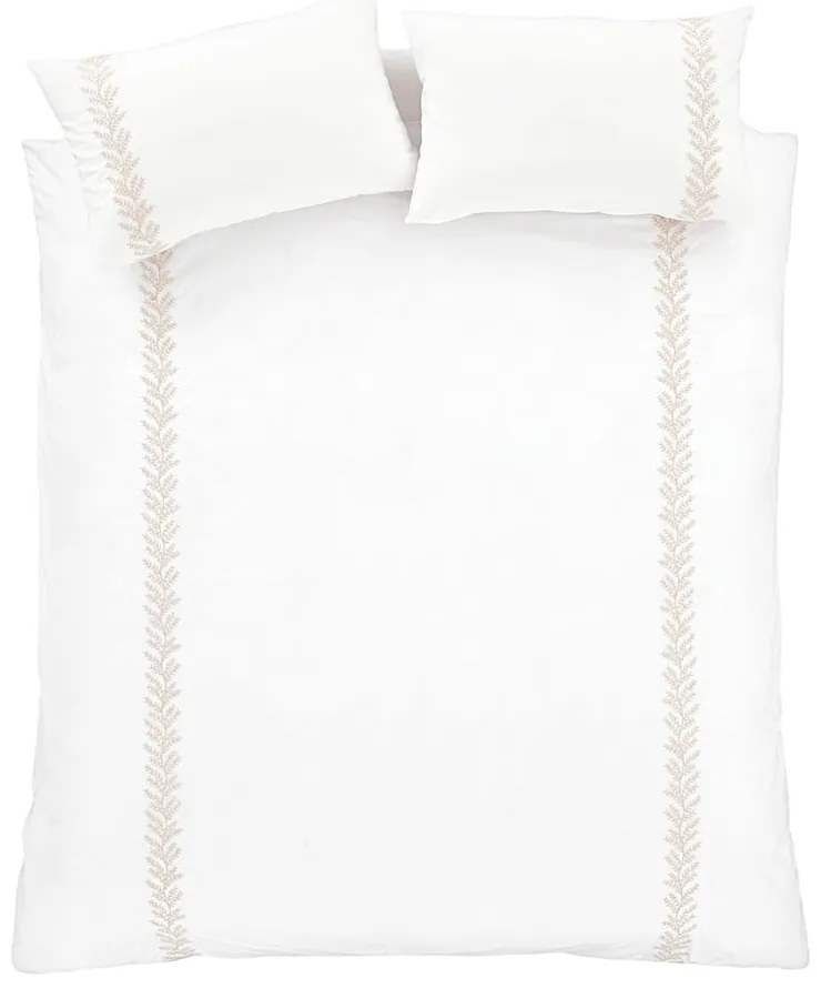 Бяло-бежово двойно памучно спално бельо 200x200 cm Embroidery Leaf – Bianca