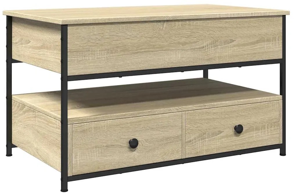 845387 vidaXL Кафе маса, сонома дъб, 85x50x50 см, инженерно дърво и метал