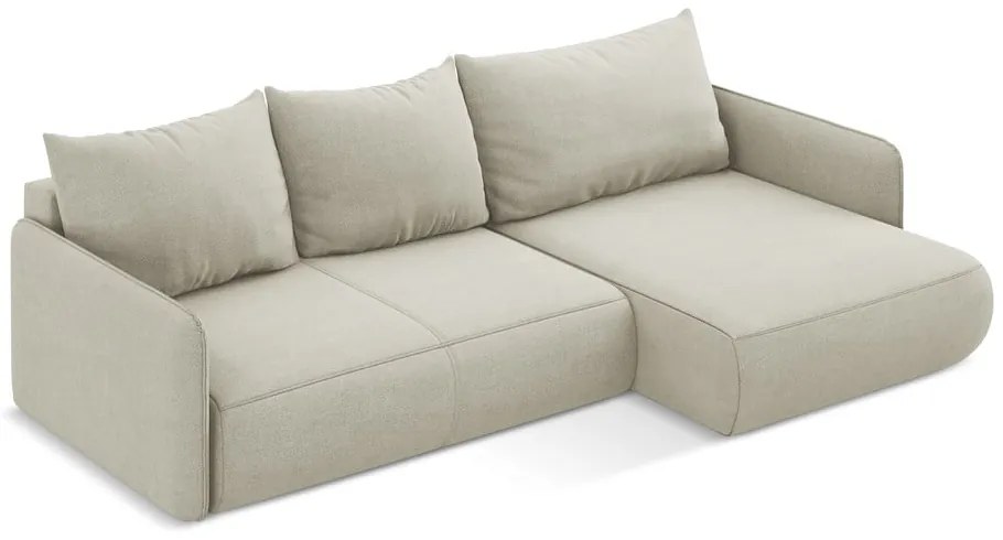 Кремав разтегателен ъглов диван с място за съхранение (десен ъгъл) Nanea – Makamii