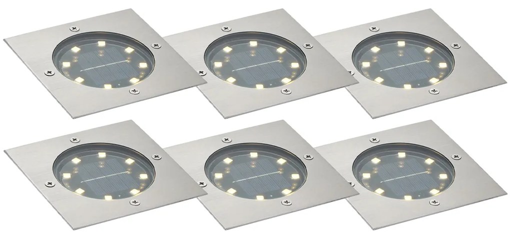 Комплект от 6 квадратни алуминиеви вградени подови спотове с LED IP65 соларни - Тери