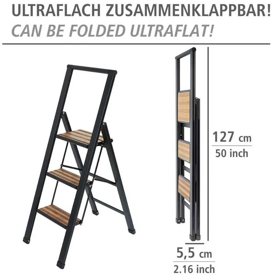 Черна алуминиева нехлъзгава сгъваема стълба Stepladder III. - Wenko