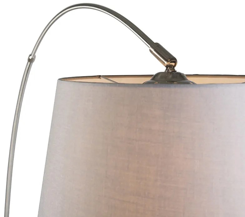 Модерна аркова лампа стомана с сив текстилен абажур - Arc Basic