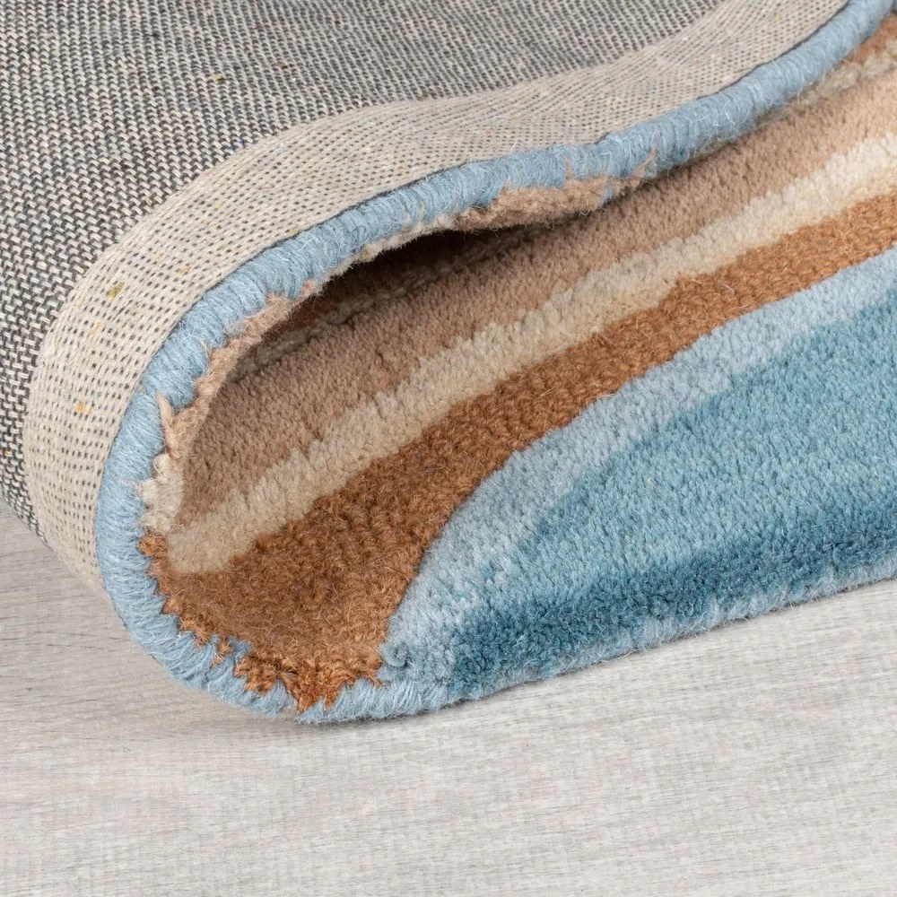 Синя ръчно изработена вълнена пътека 60x230 cm Abstract Flow – Flair Rugs