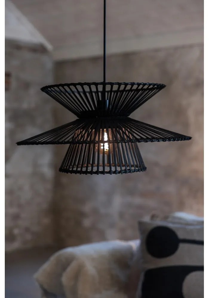 Черно висящо осветително тяло с бамбуков абажур ø 57 cm Duplici – Markslöjd