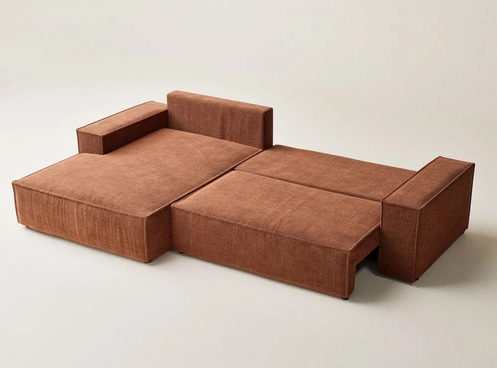Шенилов сгъваем/с място за съхранение ъглов диван в меден цвят (ляв ъгъл) Maze – Maison de Rêve