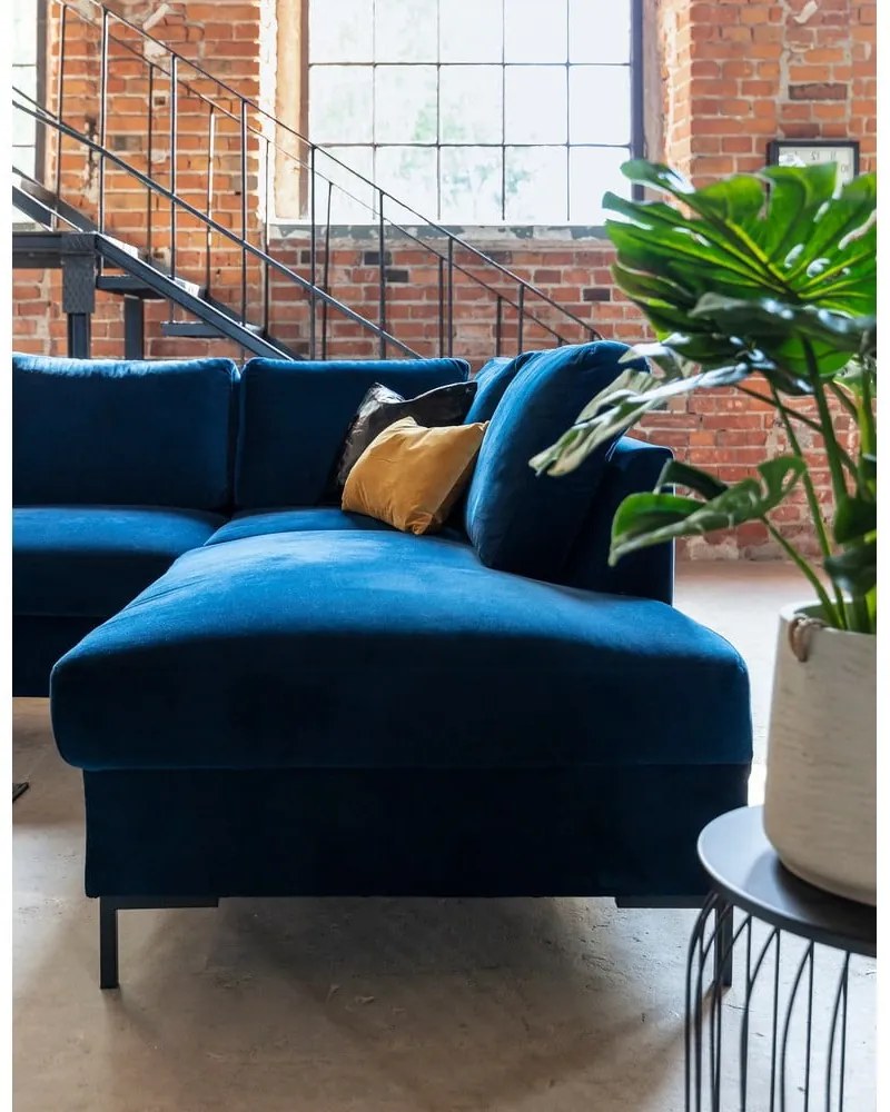 Морскосиньо кадифе, U-образен разтегателен диван, десен ъгъл Lofty Lilly - Miuform