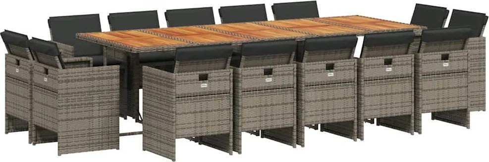 3210698 vidaXL Градински комплект с възглавници 15 части полиратан сив