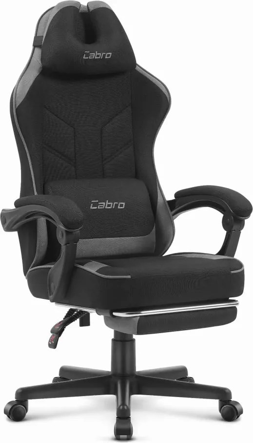 CABRO C504 геймърски стол с тапицерия от плат и подложка за крака, с максимална тежест до 150 кг, в черно и сиво
