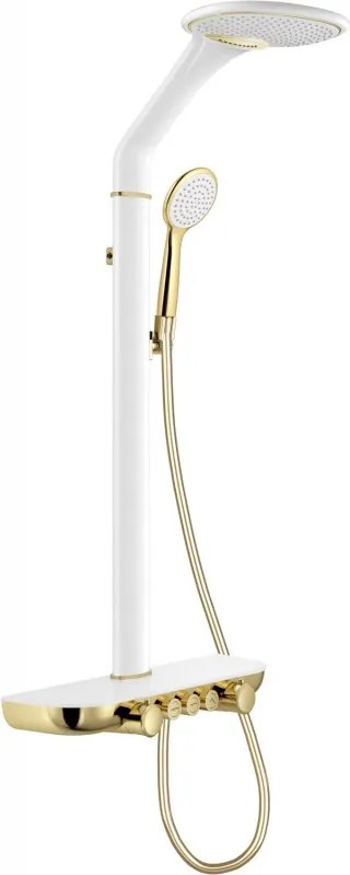 Mexen Bolt надземен душ комплект с душ глава и батерия, бял/златен - 78108-25
