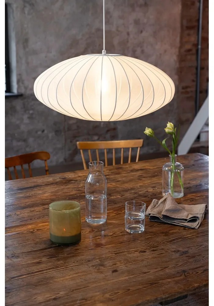 Бяло висящо осветително тяло с текстилен абажур ø 60 cm Florence – Markslöjd