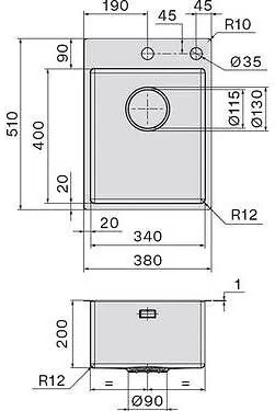 МЕТАЛНА МИВКА FALMEC GARDA 34 (38x51) inox