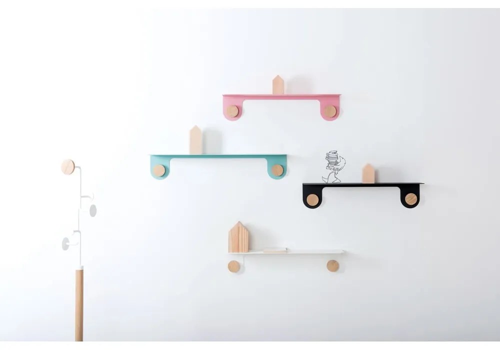 Стенен рафт от розова стомана с детайли от дъбово дърво с 2 куки, дължина 60 см Hook - Gazzda