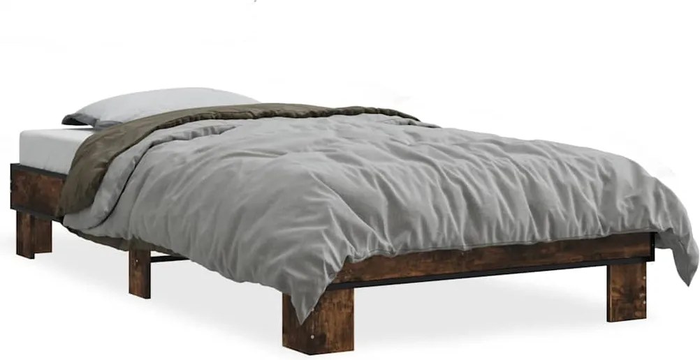 845884 vidaXL Рамка за легло, опушен дъб, 90x190 см, инженерно дърво и метал