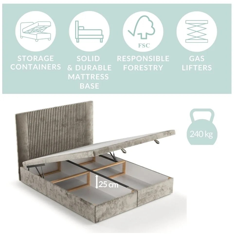 Бежово тапицирано двойно легло с място за съхранение 180x200 cm Mavel – Maison de Rêve