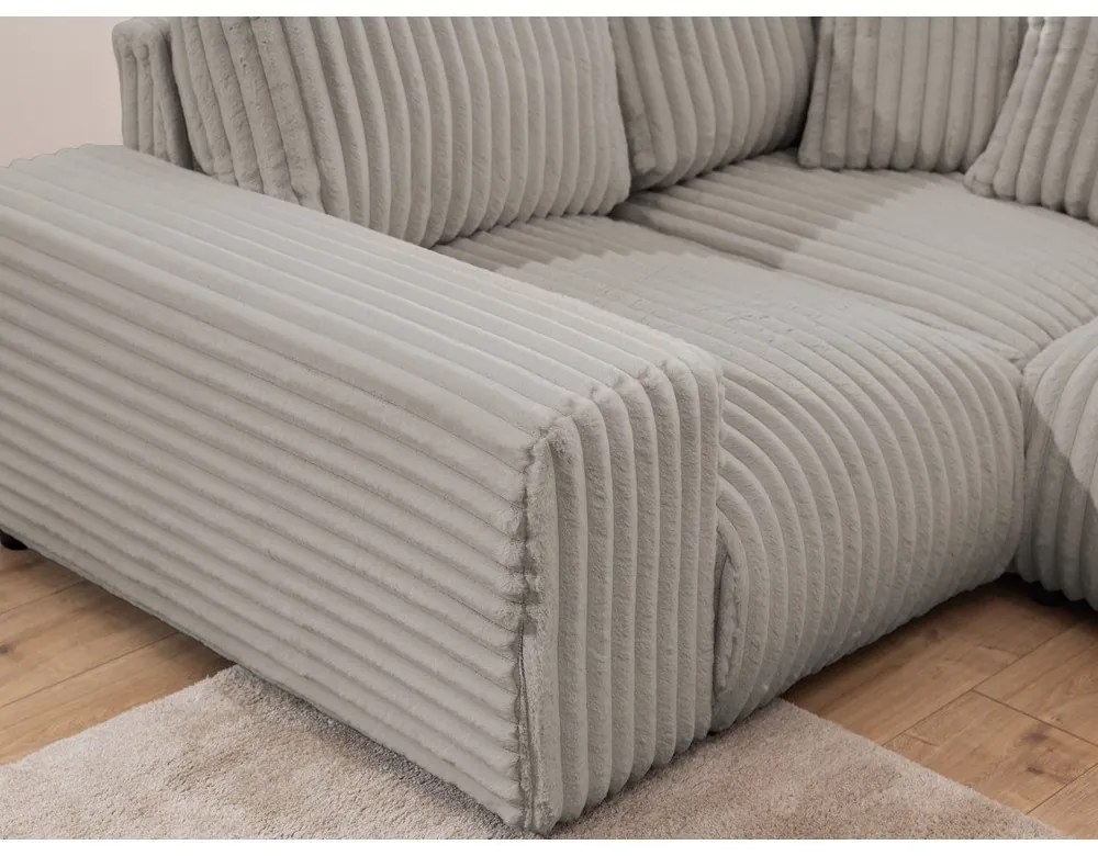 Светлосив ъглов диван от рипсено кадифе (ляв ъгъл/U форма) Justin – Ropez