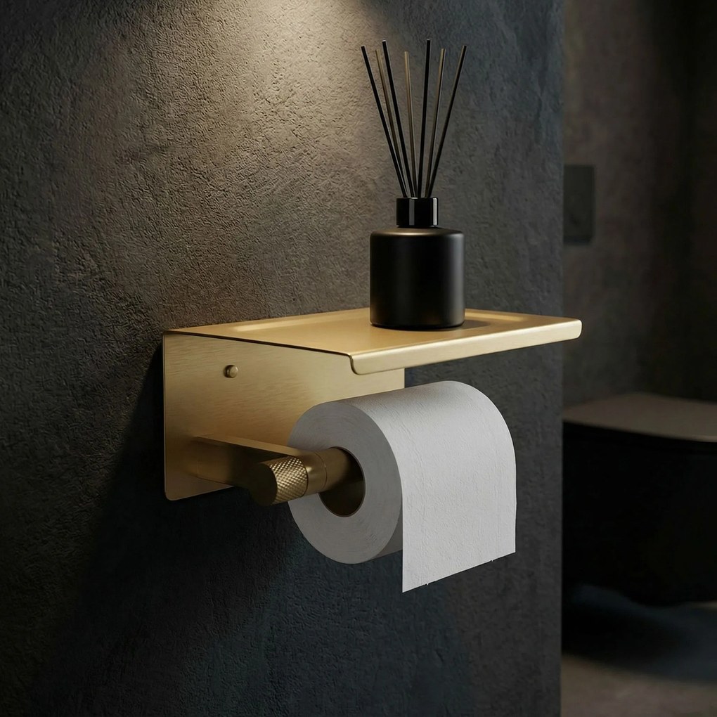 Държач за тоалетна хартия с рафт 39105A ORI Brush Gold