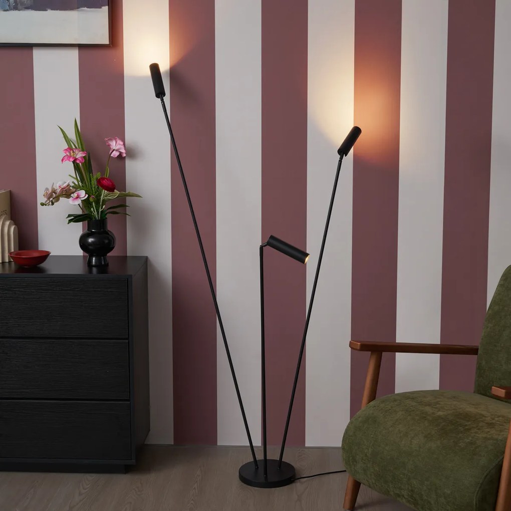 Модерна подова лампа черна 3 светлини GU10 35mm - Thomas