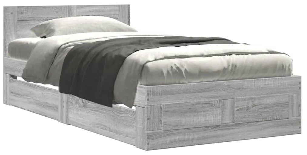 3295588 vidaXL Рамка за легло с табла, сив сонома, 90x200 см, инженерно дърво