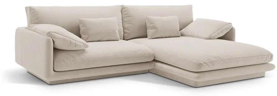 Бял кадифен ъглов диван (десен ъгъл) Torino – Micadoni