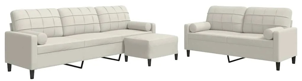 3278509 vidaXL Мека мебел от 3 части с възглавници и болстери кремав кадифе