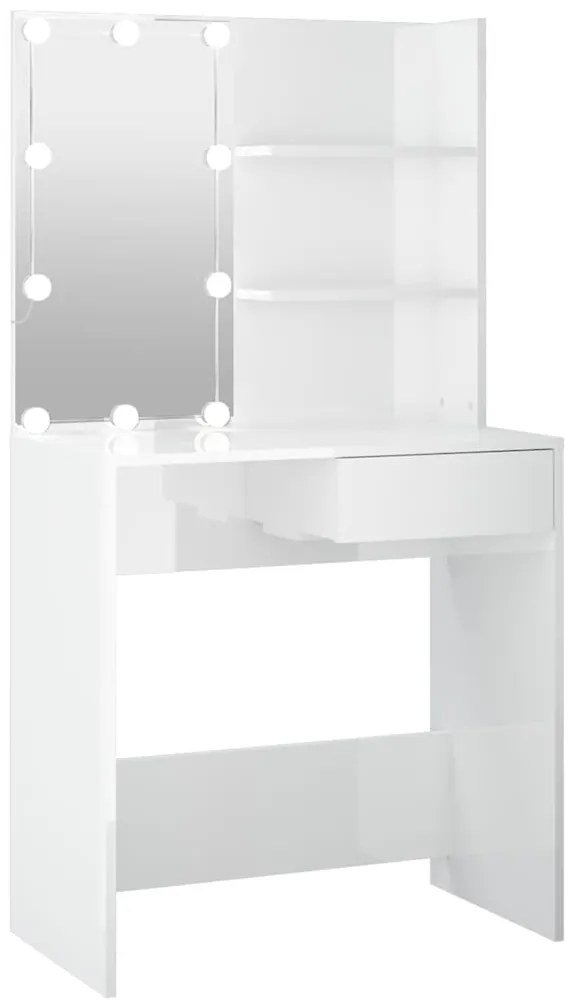 808807 vidaXL Тоалетка с LED, бял гланц, 74,5x40x141 см