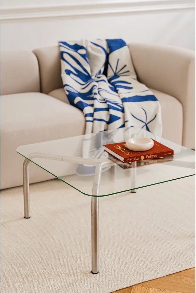 Масичка за кафе със стъклен плот в сребрист цвят 60x80 cm Uku – noo.ma