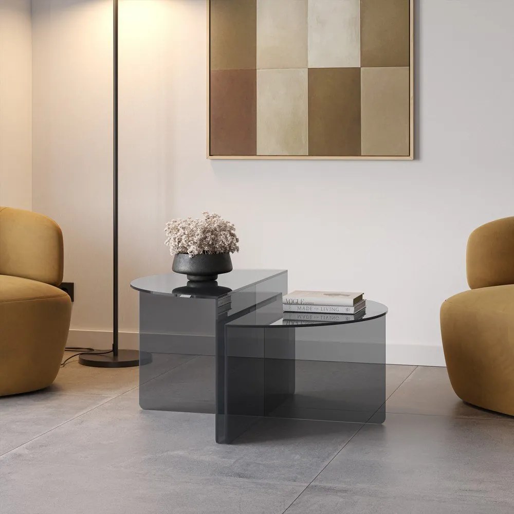 Сиви стъклени кръгли масички за кафе в комплект 2 бр. ø 80 cm Velta – MOME