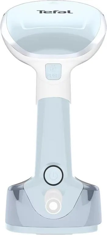Уред за гладене с пара Tefal DT3041E1, 1300W, 0.12 л, 20 г/мин, Вертикално гладене, Керамична плоча, Сгъваем, Бял/син