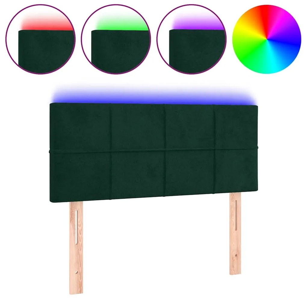3121651 vidaXL LED горна табла за легло, тъмнозелена, 90x5x78/88 см, кадифе