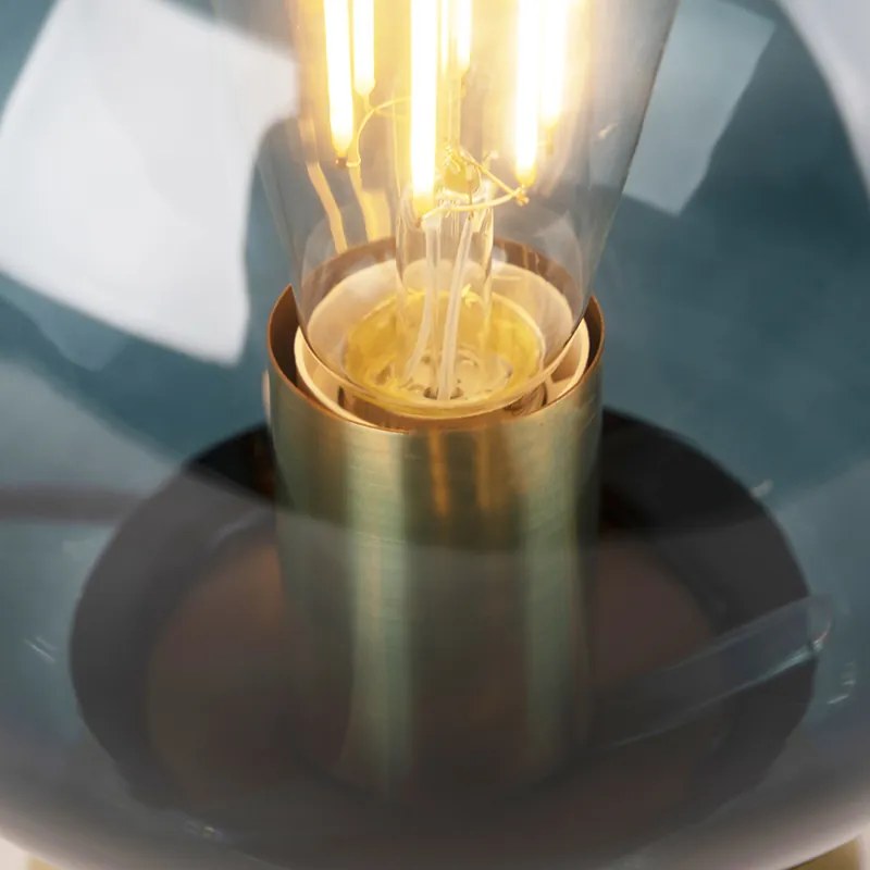 Маса лампа в стил Арт Деко месинг с океанско синьо стъкло - Pallon