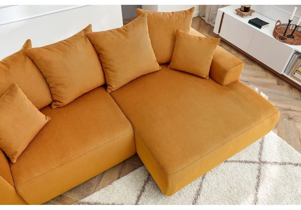 Кадифен ъглов диван в цвят жълта охра Enjoy – Bobochic Paris