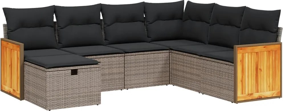 3265764 vidaXL Градински диван с възглавници, 7 части, полиратан, сив