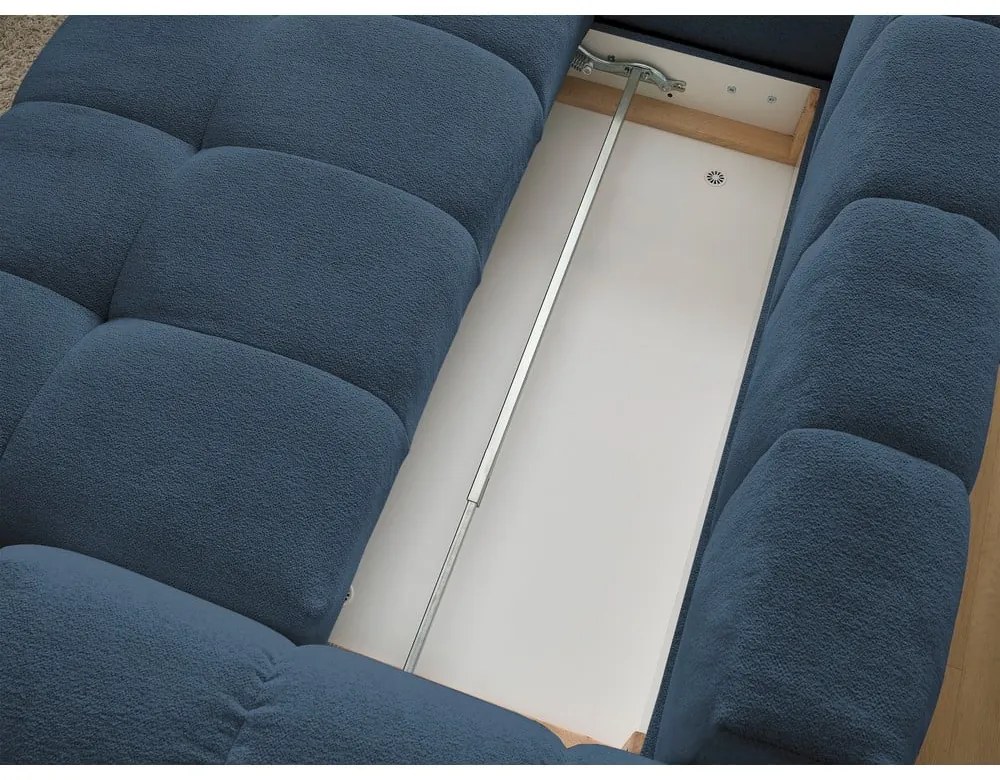 Тъмносин шенилов сгъваем/с място за съхранение ъглов диван (ляв ъгъл/L форма) Everest – Bobochic Paris