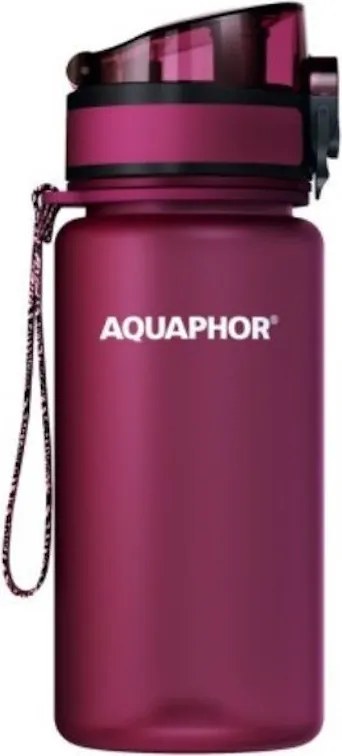 Филтрираща бутилка за вода Aquaphor City 160028, 350 мл, Тритан, Активен въглен, Aqualen, Заключващ се капак, Вишнев