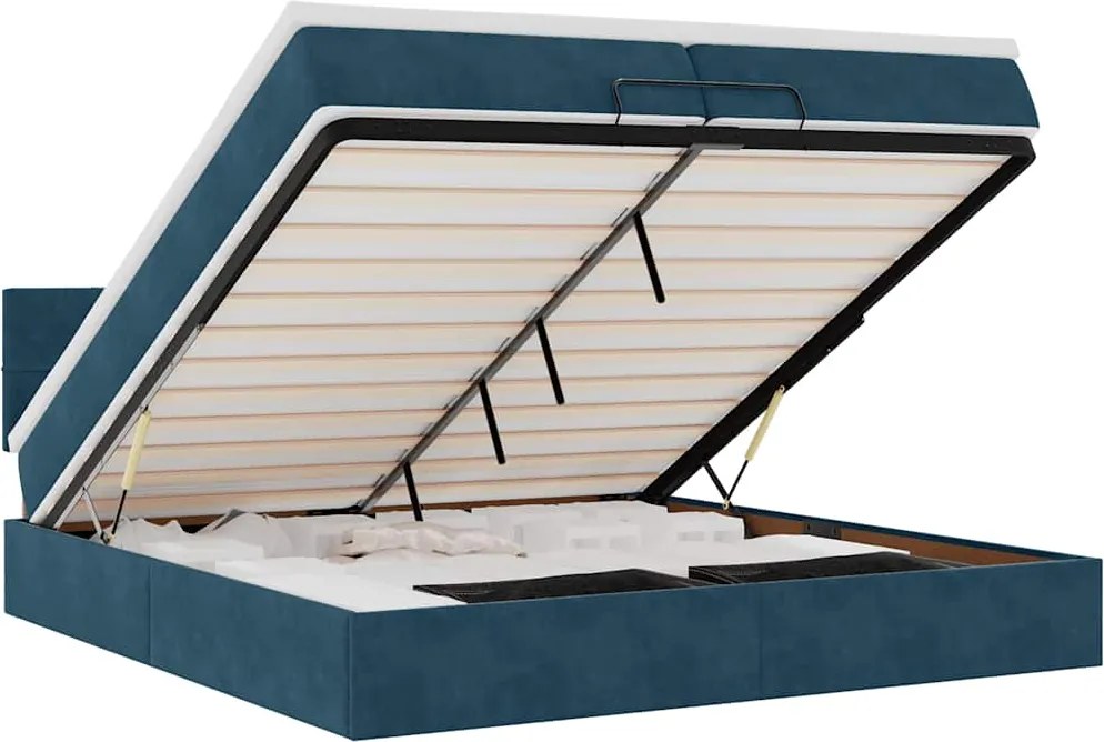 3312648 vidaXL Османска легло с матраци и LED, тъмносиньо, 200x200 см, кадифе