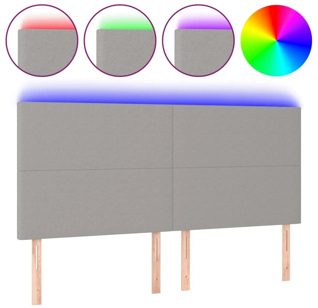 3122150 vidaXL LED горна табла за легло, светлосива, 160x5x118/128 см, плат
