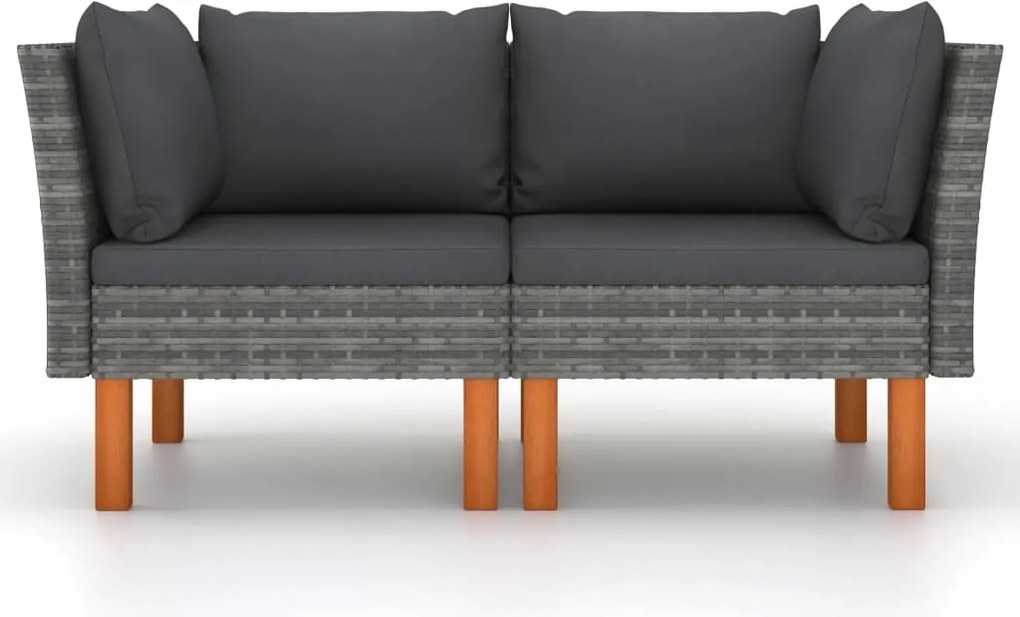 315758 vidaXL Ъглови дивани, 2 бр, полиратан и евкалиптово дърво масив