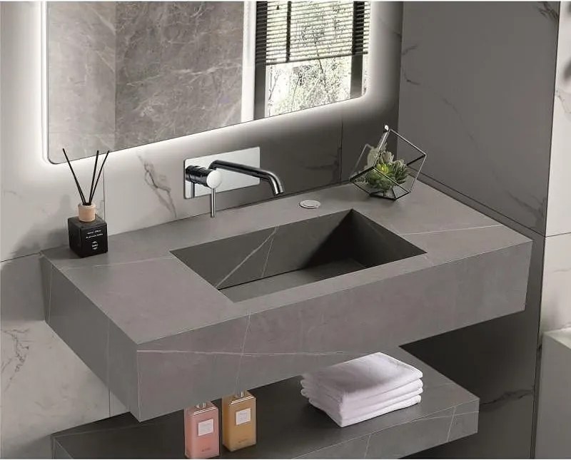 Мивка за баня PIETRA ICL 12049/80G БЕЗ ОТВОР, стенен монтаж, кварц, сив мат, 80x50x18см