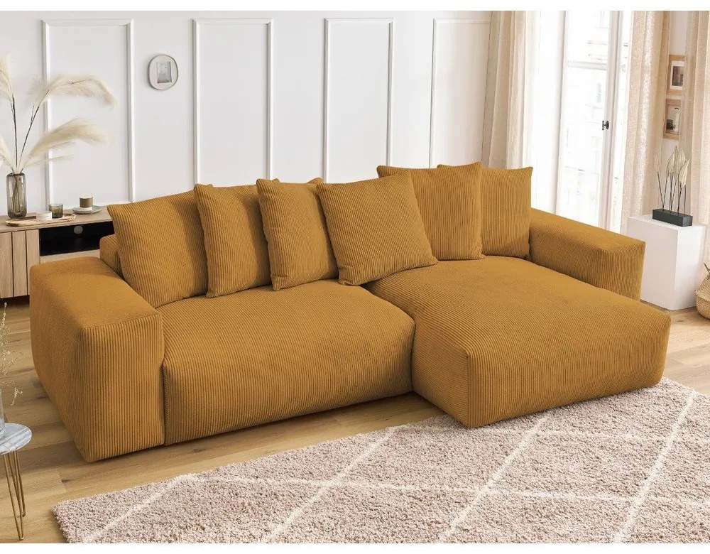 Сгъваем/с място за съхранение ъглов диван от рипсено кадифе в цвят горчица Voltaire – Bobochic Paris