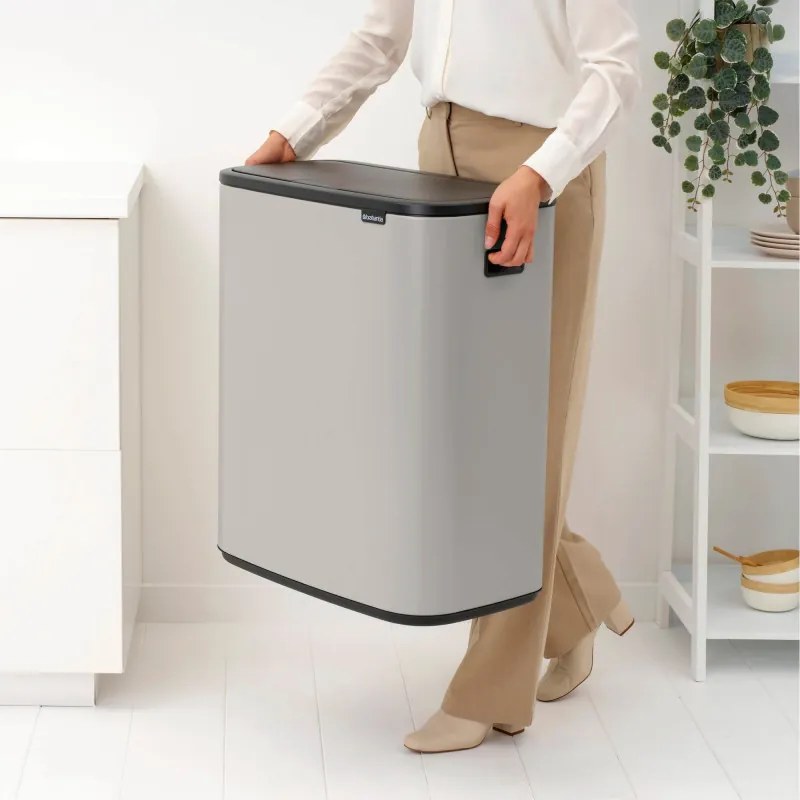 Кош за боклук Brabantia Bo Touch 1010456, 2x30 л, Плавно и безшумно отваряне, Голям отвор, Сив
