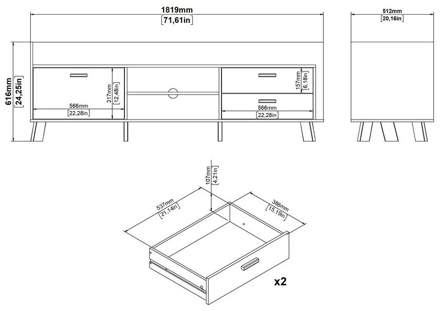 Маса за телевизор от дъбов декор в бял и естествен цвят 182x62x51 cm Ikast – Tvilum