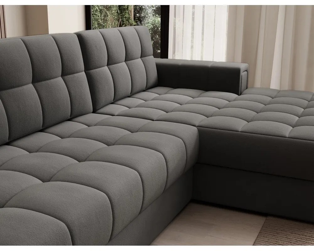 Кафяво-сив кадифен разтегателен ъглов диван (десен ъгъл) Blezalt – ELTAP