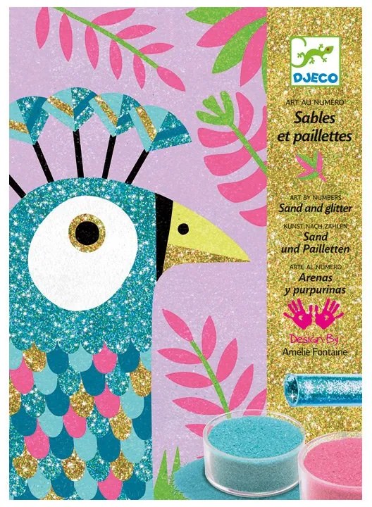 Djeco - Комплект за рисуване с пясък и брокат Dazzling Birds