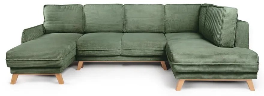 Светлозелен сгъваем ъглов диван от рипсено кадифе (десен ъгъл/"U" форма) Tori – Bonami Selection