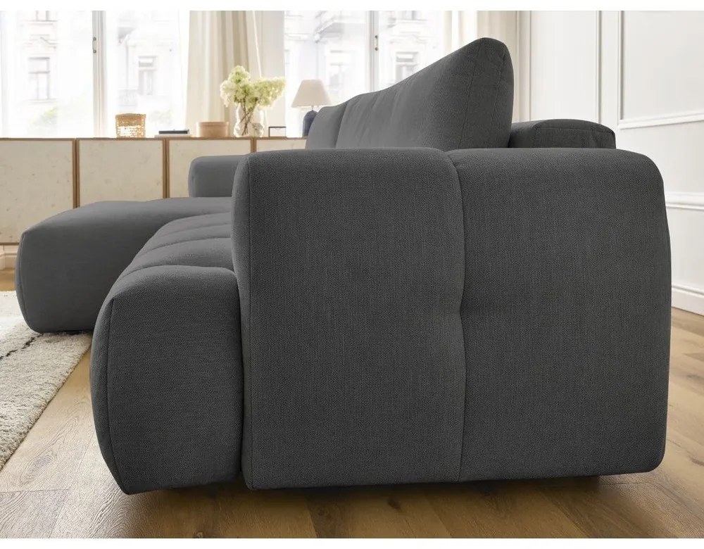 Тъмносив сгъваем/с място за съхранение ъглов диван (ляв ъгъл) Fuji – Bobochic Paris