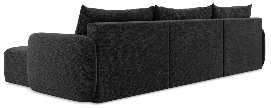 Черен разтегателен ъглов диван с място за съхранение Kalena – Makamii