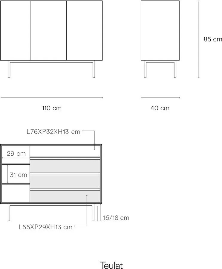 Зелен нисък скрин от декор от дъб 110x85 cm Arista – Teulat
